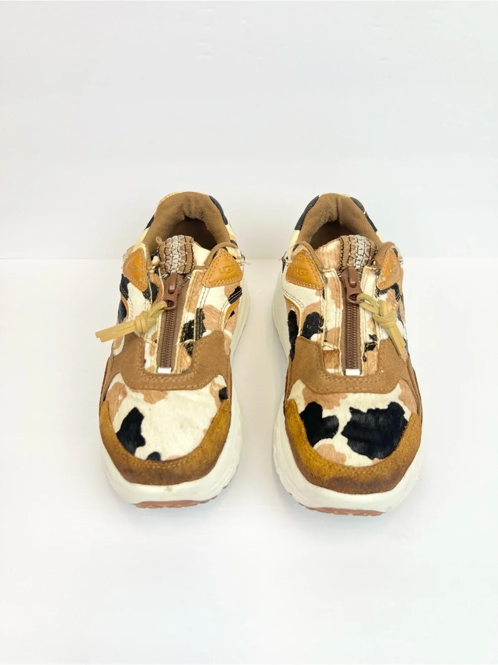 UGG CA805 zip cow print 1120717 Cream Brown Black Unborn Calf Suede Sneakers 7